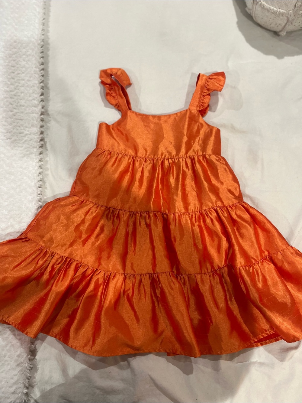 Orange Tiered Ruffle Strap Kids Dress